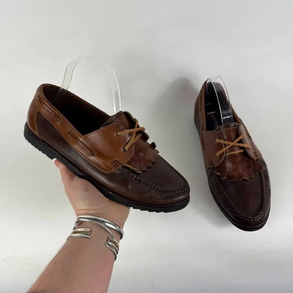 Hush Puppies Moccasins Loafers Women's 9.5 Brown Leather Tie Casual Almond Toe